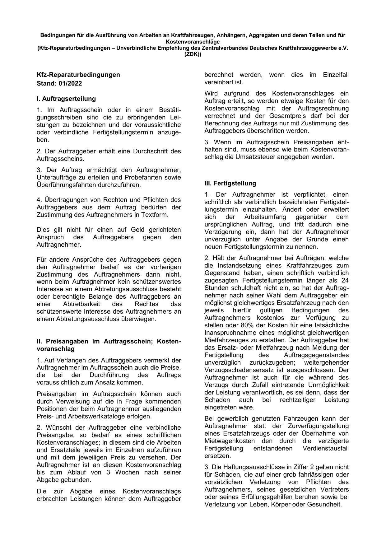 Kfz-Reparaturbedingungen – Seite 1 von 4